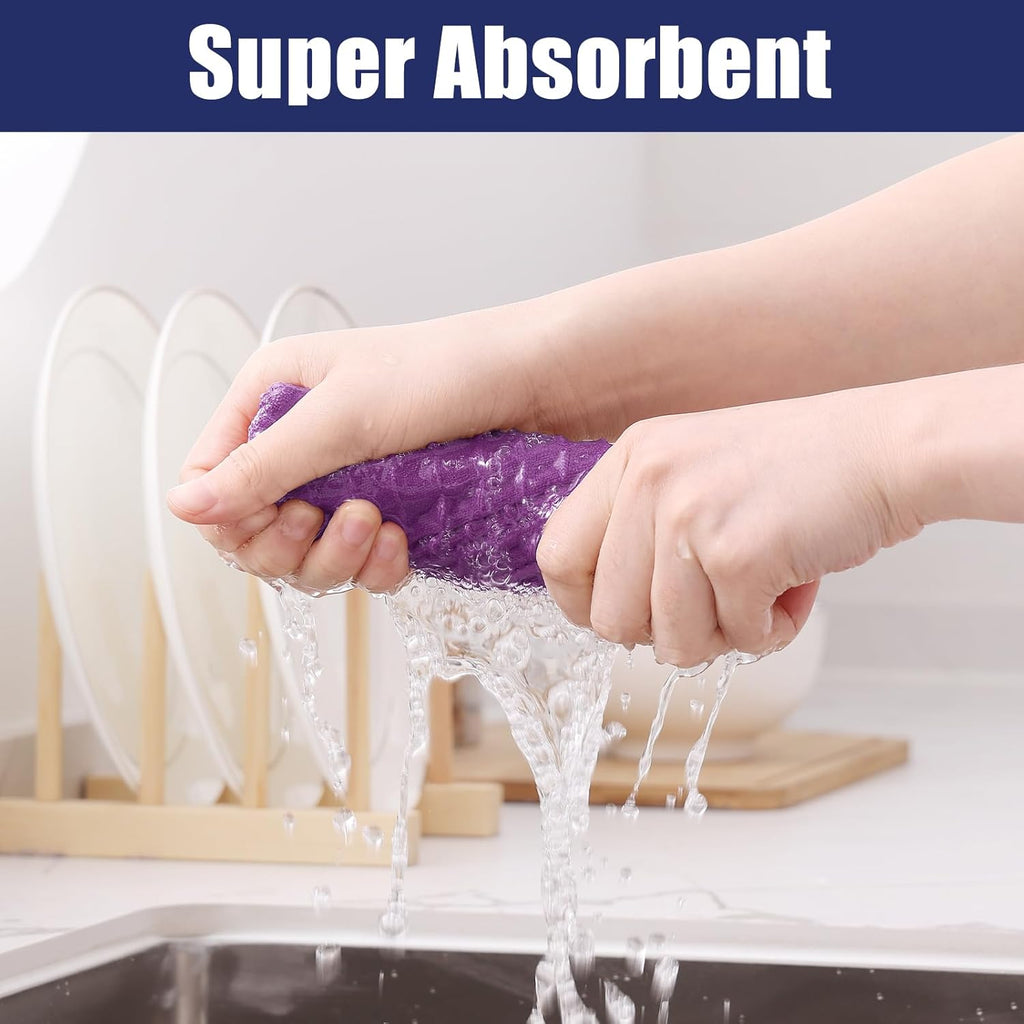 Homaxy Microfiber Waffle Weave Kitchen Dish Cloths, 12 x 12 Inch Ultra Absorbent and Solid Color Dish Towels for Kitchen Fast Drying Dishcloth for Washing Dishes, 6 Pack, Purple