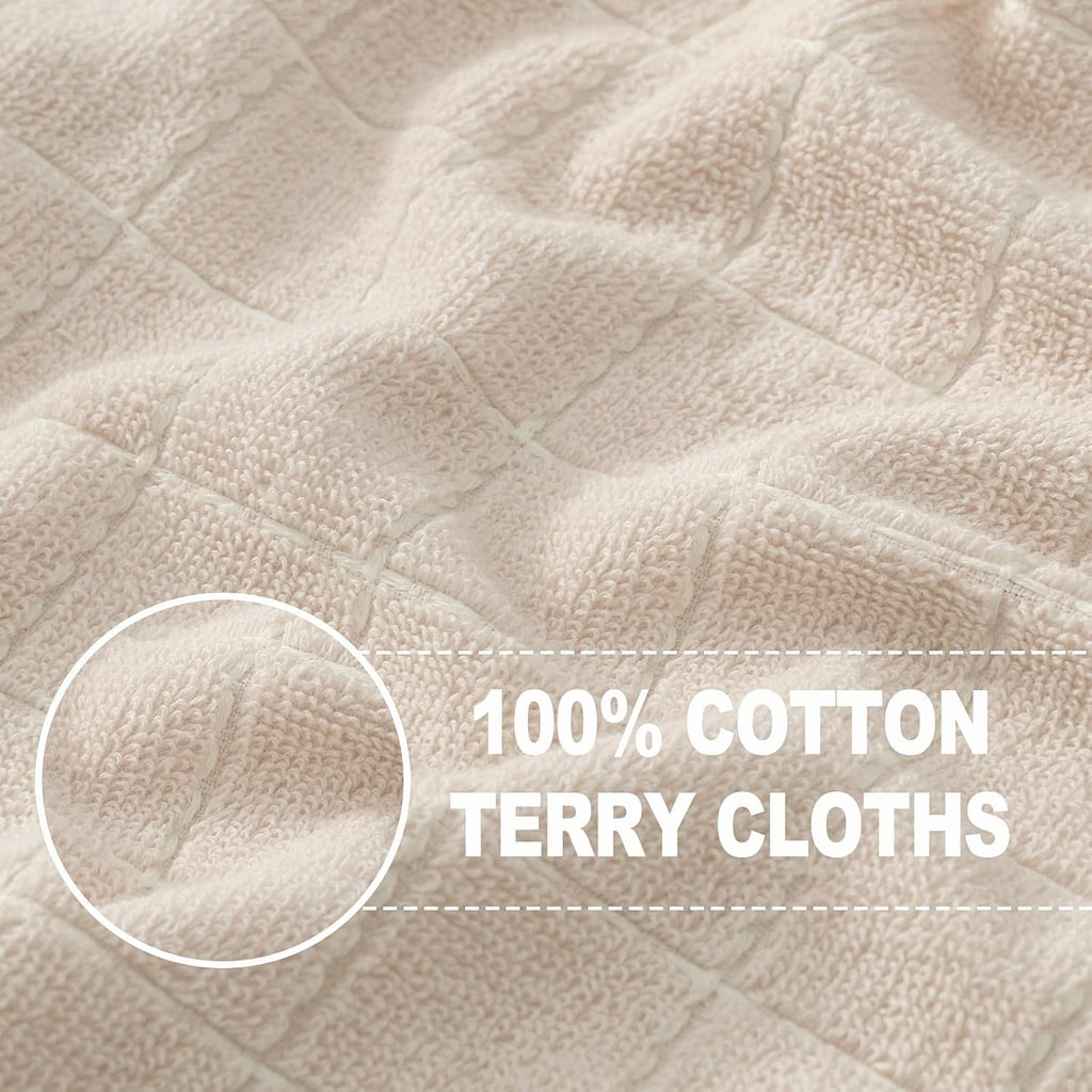 Homaxy 100% Cotton Terry Kitchen Towels(Beige, 13 x 28 inches), Checkered Designed, Soft and Super Absorbent Dish Towels, 6 Pack