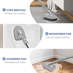 SetSail Floor Scrub Brush, 3-In-1 Tile Tub Floor Scrubber with 52-inch Adjustable Long Handle Shower Cleaner Brush and 3 Detachable Replacement Brush Heads for Cleaning Bathroom Kitchen Tub Tile, Grey