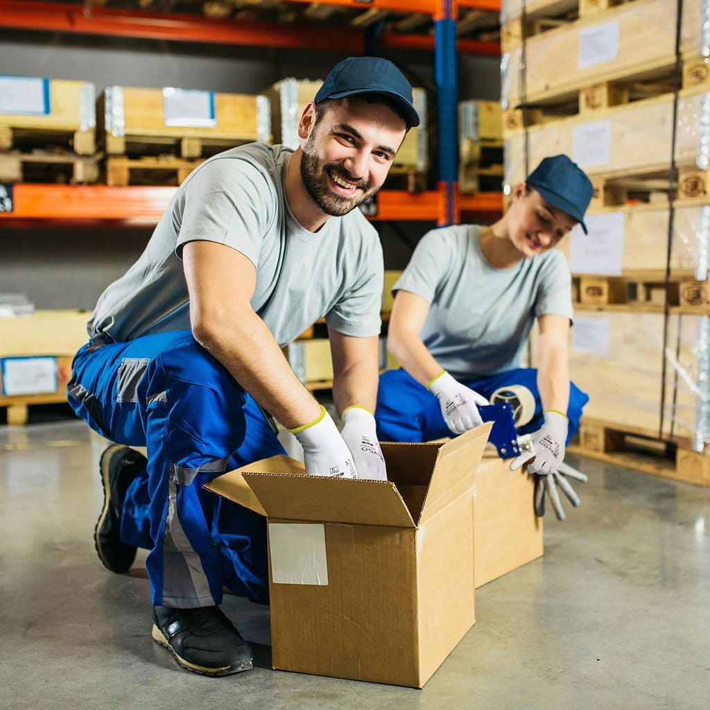 KAYGO Safety Work Gloves PU Coated-12 Pairs, KG11PB, Seamless Knit Glove with Polyurethane Coated Smooth Grip on Palm & Fingers, for Men and Women, Ideal for General Duty Work (Large, White)