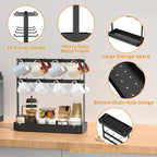 RCHYFEED Countertop Coffee Cup Holder, Aluminum Alloy Mug Holder Organizer with 16 Movable Hooks, 2 Tier Mug Tree Stand Rack with Storage Basket for K Cup Coffee Bar Kitchen