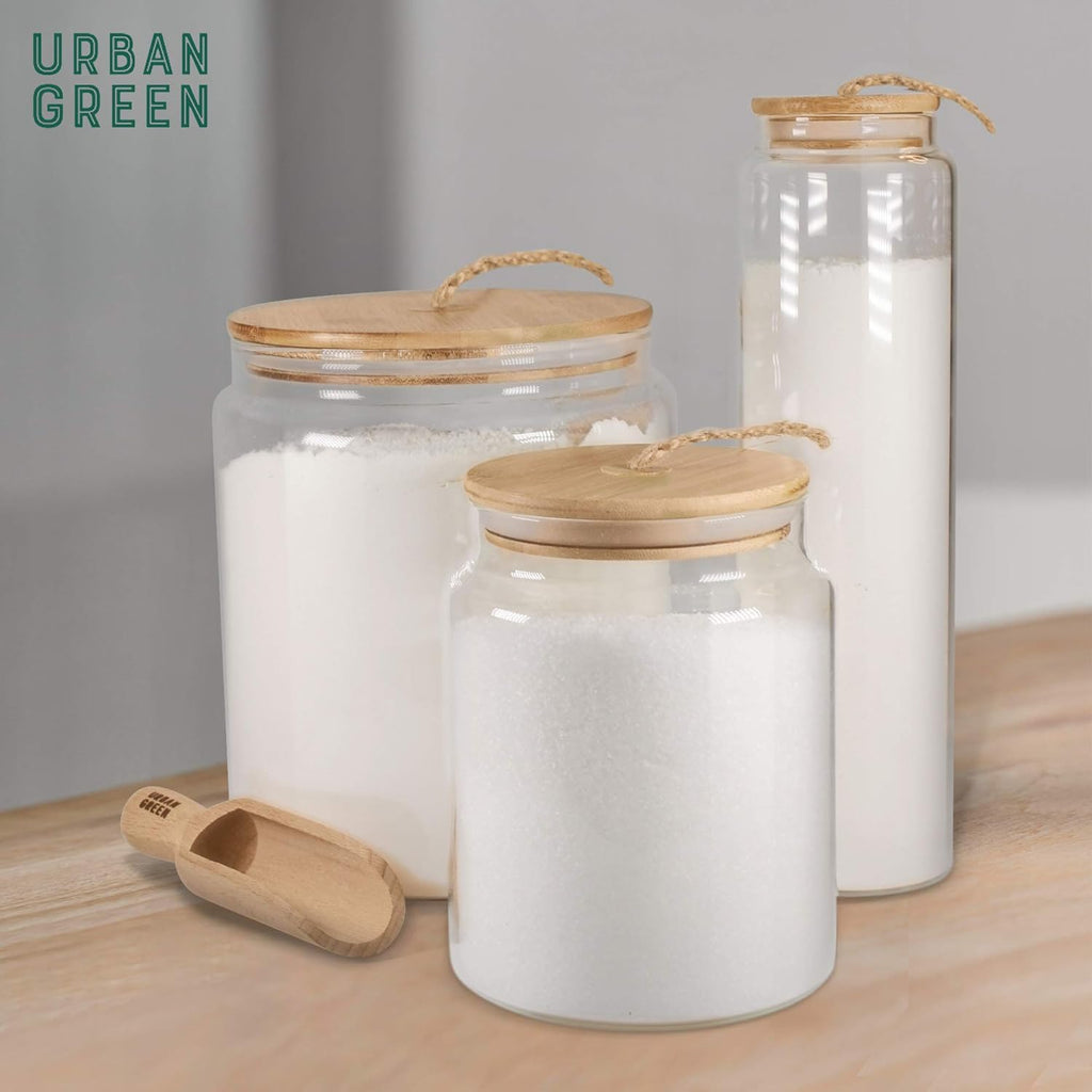 Urban Green Glass Jars with Airtight Lids, Airtight Glass Canisters with Locking Lids, (Bamboo-1Gal)