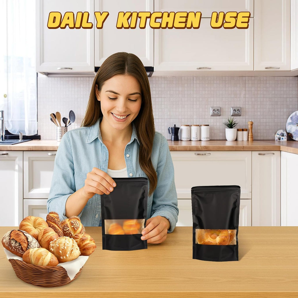 Resealable Smell Proof Bag, 50 Pcs Zip Lock Bags with Window, Reusable Snack Bags, Stand Up Pouches Heat Sealable, Food Storage Baggies for Cookies, Herbs, Tea, Coffee, Spice, Jerky