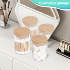 2 Pack Glass Qtip Holder Dispenser Set - Apothecary Jars with Lids for Vanity Makeup Organizer - Bathroom Canister Storage Organizer for Cotton Ball, Swab, Round Pads,Floss