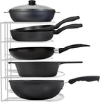 Heavy-Duty Pots and Pans Organizer | 5-Tier Cookware & Lid Storage Rack | Free-Standing or Wall-Mount | Kitchen Organizer for Cast Iron Skillets, Pots, Frying Pans, Lids | White