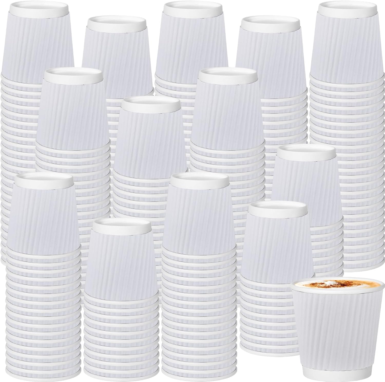 500 Pack Paper Espresso Coffee Cups,4 oz Disposable Coffee Cups,Corrugated Insulated Ripple Wall, Paper Ripple Cup for Coffee, Hot Chocolate and Hot Tea Drinks -White