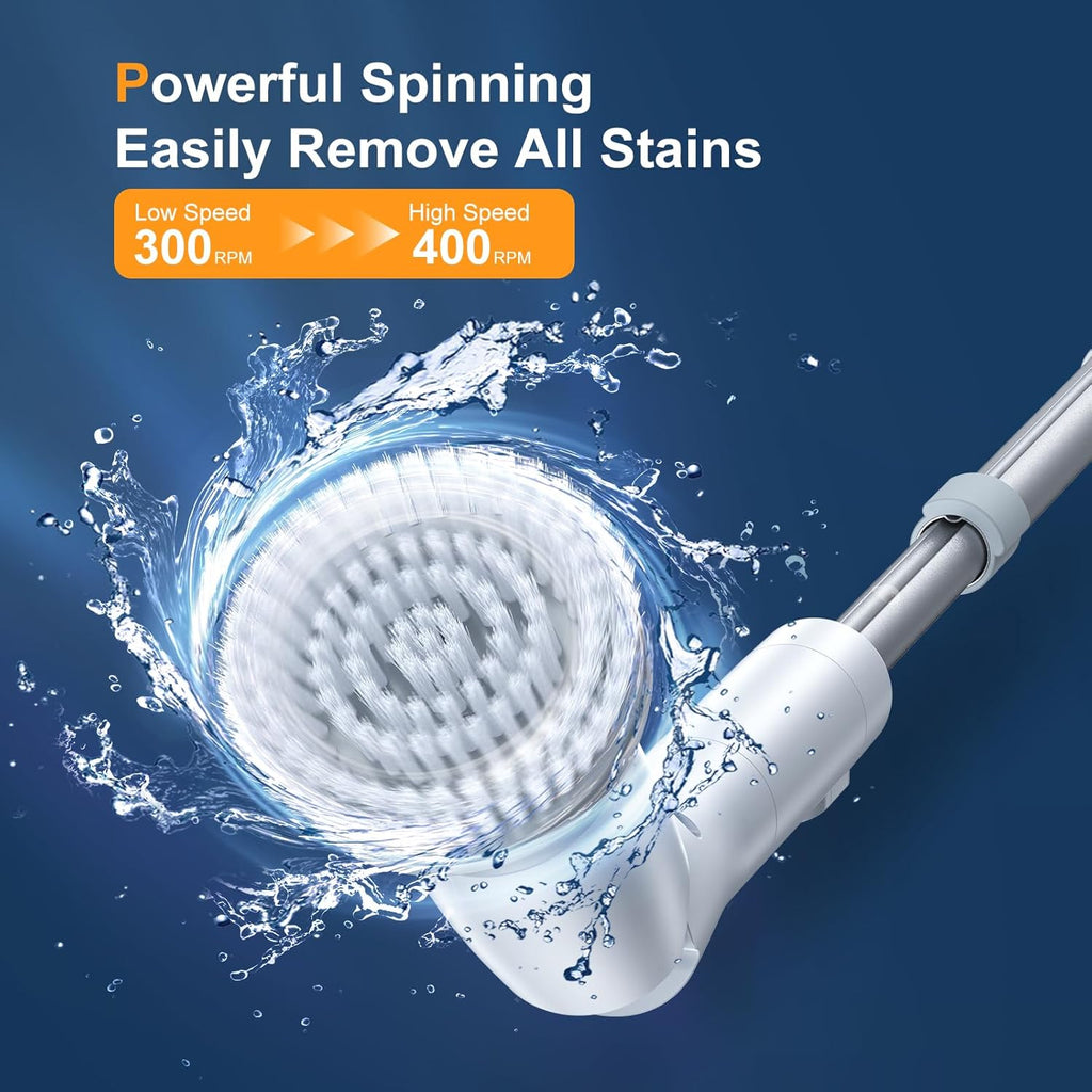 LABIGO Electric Spin Scrubber LA2 Pro, Shower Power Cleaning Brush with Display and 4 Replaceable Heads,2 Adjustable speeds, 3 Extension Handle, for Bathroom Floor Tile