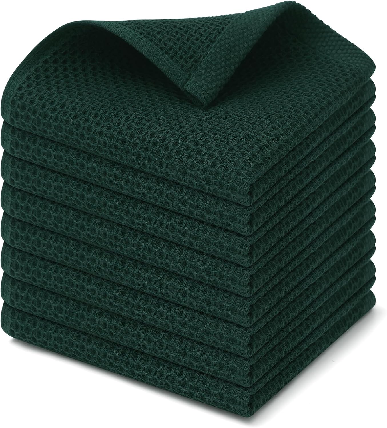 Kitinjoy 100% Cotton Kitchen Dish Cloths, 8 Pack Waffle Weave Ultra Soft Absorbent Dish Towels for Drying Dishes Quick Drying Kitchen Towels Dish Rags, 12 X 12 Inches, Blackish Green