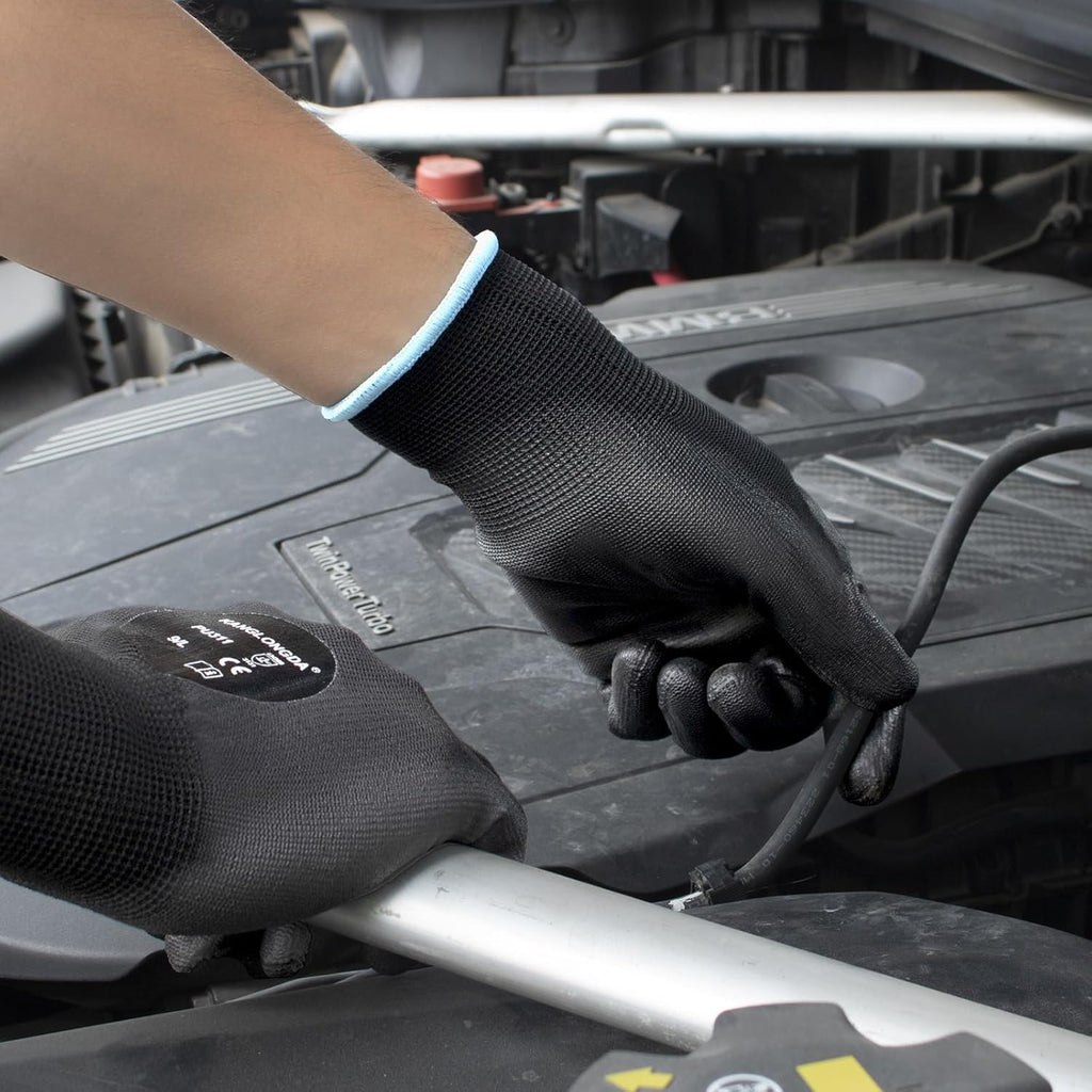 Kebada 120 Pairs Work Gloves Bulk Pack, Mens Work Gloves with Grip, PU Dipped Gloves for Warehouse, Construction, Gardening and Mechanics, Black, Small