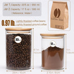 33 oz Glass Food Storage Jars with Airtight Lids, Clear Glass Jar with Bamboo Lid, Airtight Food Canister for Tea, Candy, Coffee, Sugar, Cookie, Snack. (Round | 5+6 Inch) SET of 3