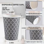 Lamosi Coffee Cups 12 oz 180 Pack, Disposable Paper Coffee Cups, Disposable Cups,12 oz Hot Cup,12oz Paper Insulated Cup for Cold Hot Drinks (No Lids)