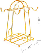 CHENP.HMC Home Storage Mug Hooks Stainless Steel Wire Rack Display Stand Service for Tea Cups,Bracket,Gold Metal Stand for Coffee Cups and Saucers.…