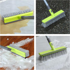 Floor Scrub Brush 2 in 1 Scrubber and Squeegee, Stiff Bristle Deck Brush for Cleaning Concrete, Patio, Garage, Kitchen, Carpet and Bathroom 57" Long Handle