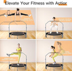 40"/48" Foldable Mini Fitness Rebounder with Adjustable Foam Handle, Max Load 330/440 lbs, Indoor Cardio Exercise Rebounder for Adults