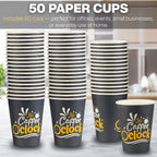 Smygoods Disposable Coffee Cups, To Go Paper Hot Cups, Coffee O'Clock Design (12 OZ, 50 Count) For Hot Beverages, Coffee, Tea, Espresso, Cocoa - Vasos Para Cafe