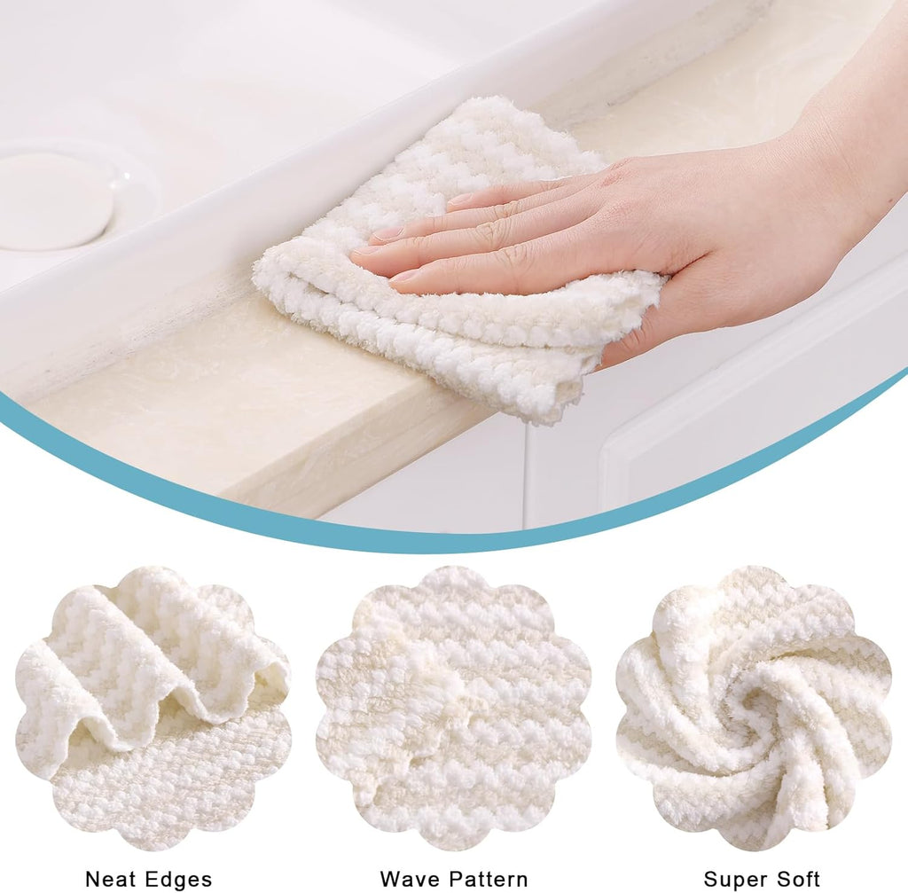 Homaxy 24 Pack Kitchen Dish Cloths, Ultra Soft and Absorbent Dish Towels, Reusable Fast Drying Microfiber Cleaning Cloth, Coral Velvet Wave Design No-lint, 10 x 10 inches, Beige