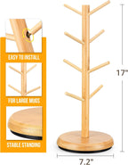 Lorbro Coffee Mug Tree, 360° Rotated Mug Holder with 8 Hooks, Wooden Coffee Cup Holder, Upgraded Mug Rack for Countertop, Coffee Mug Organizer Storage Stand, Coffee Bar Accessories & Kitchen Decor