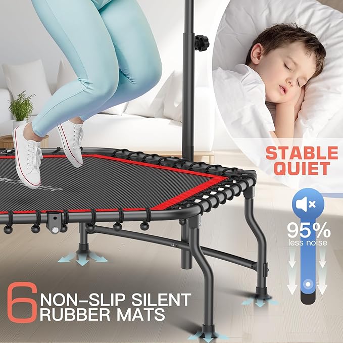 ANCHEER 50" Rebounder Trampoline for Adults With Bar, 550 LBS Mini Trampoline Quiet Exercise Bungee Jumping Cardio Trainer Workout