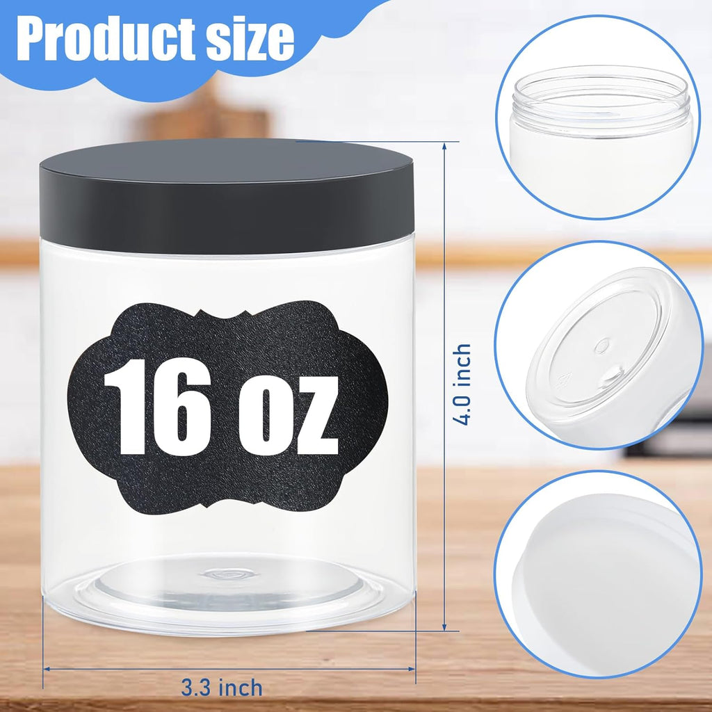 Plastic Jars with Lids,Airtight Container Ideal For Dry Food, Honey Jam, Peanut Butter,Cosmetics, Cream, Bathroom and Storage Included Extra Label and A Pen (30 PCS Black Lids)