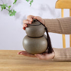 Ceramic Airtight Canister 22 Oz /660ml,Gourd Shap 2 Layers Loose Tea Candy,Food Storage Jar for Coffee,Beans,Herb,Spices,Nuts -Stone White