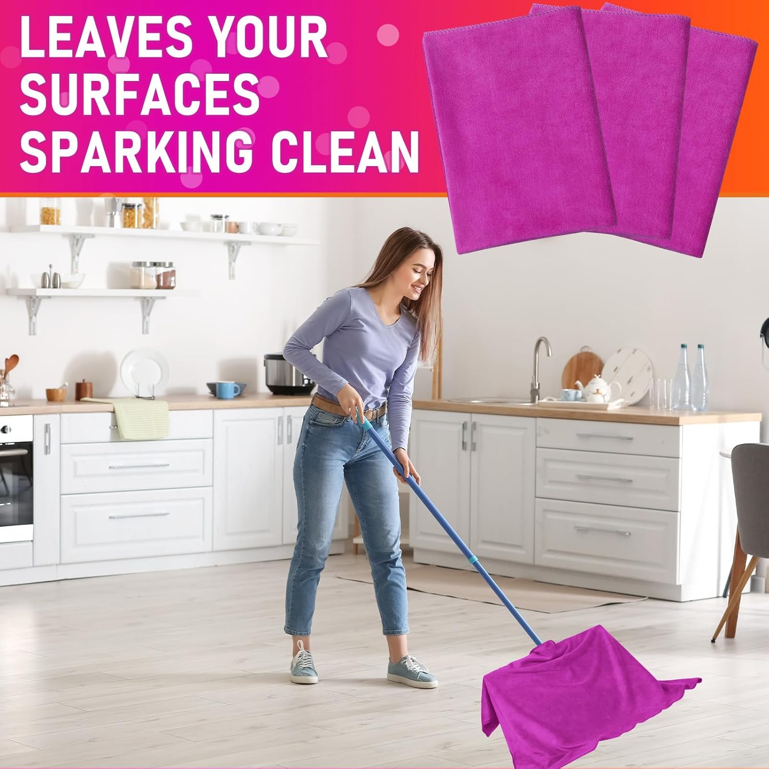 Newwiee 3 Pcs Extra Large Microfiber Cleaning Cloth 30" x 20" Washable Reusable Microfiber Towel Streak Free Lint Free Cloth for Cleaning Home Glass Office Window Bathrooms (Purple)