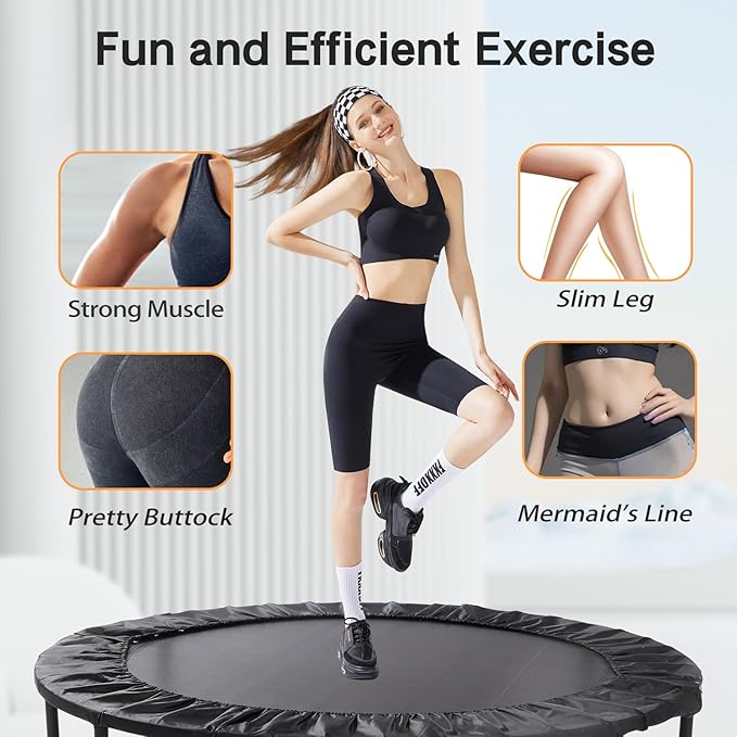 Rebounder Trampoline for Adults, 40"/50" Foldable Spring Fitness Trampoline - 450 lbs Capacity, Quiet & Stable Indoor/Outdoor Exercise Equipment for Cardio Workout