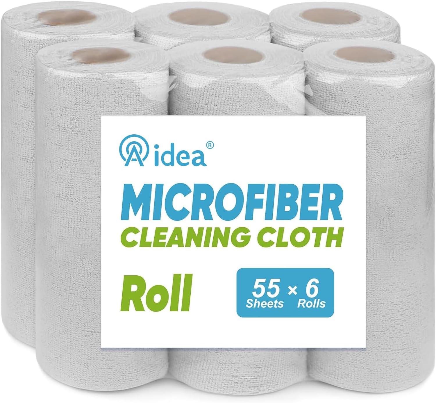 AIDEA Microfiber Cleaning Cloth 330 Sheets 6 Roll, Grey Microfiber Towels for Cars, Shop Towels, Shop Rags Washable, Cleaning Rags Reusable Paper Towels for Automotive, Workshops, House,11×9"
