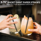 5.75 inch 8mm Wide Short Black Paper Drinking Straws Disposable for Lowball Glasses, Blended Cocktails, Margaritas, Bars, Restaurants - Unwrapped [250 Counts]