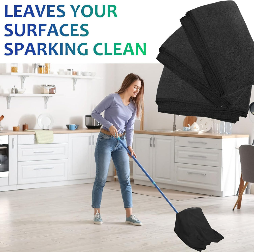Newwiee 3 Pcs Extra Large Microfiber Cleaning Cloth 30" x 20" Washable Reusable Microfiber Towel Streak Free Lint Free Cloth for Cleaning Home Glass Office Window Bathrooms (Black)
