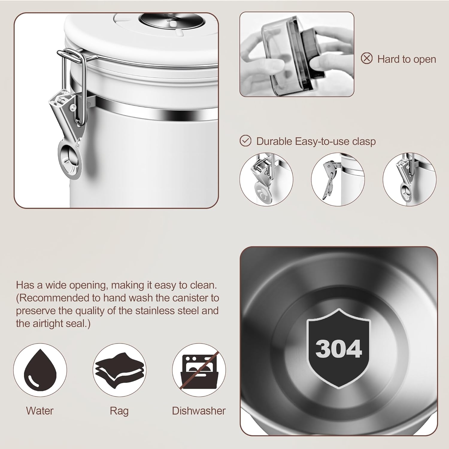 ShanSon Coffee Canister Airtight Stainless Steel Container,Home Kitchen Food Storage Organizers for Beans,Tea,Sugar,cookie,Flour,Cereal,11OZ+16OZ,White