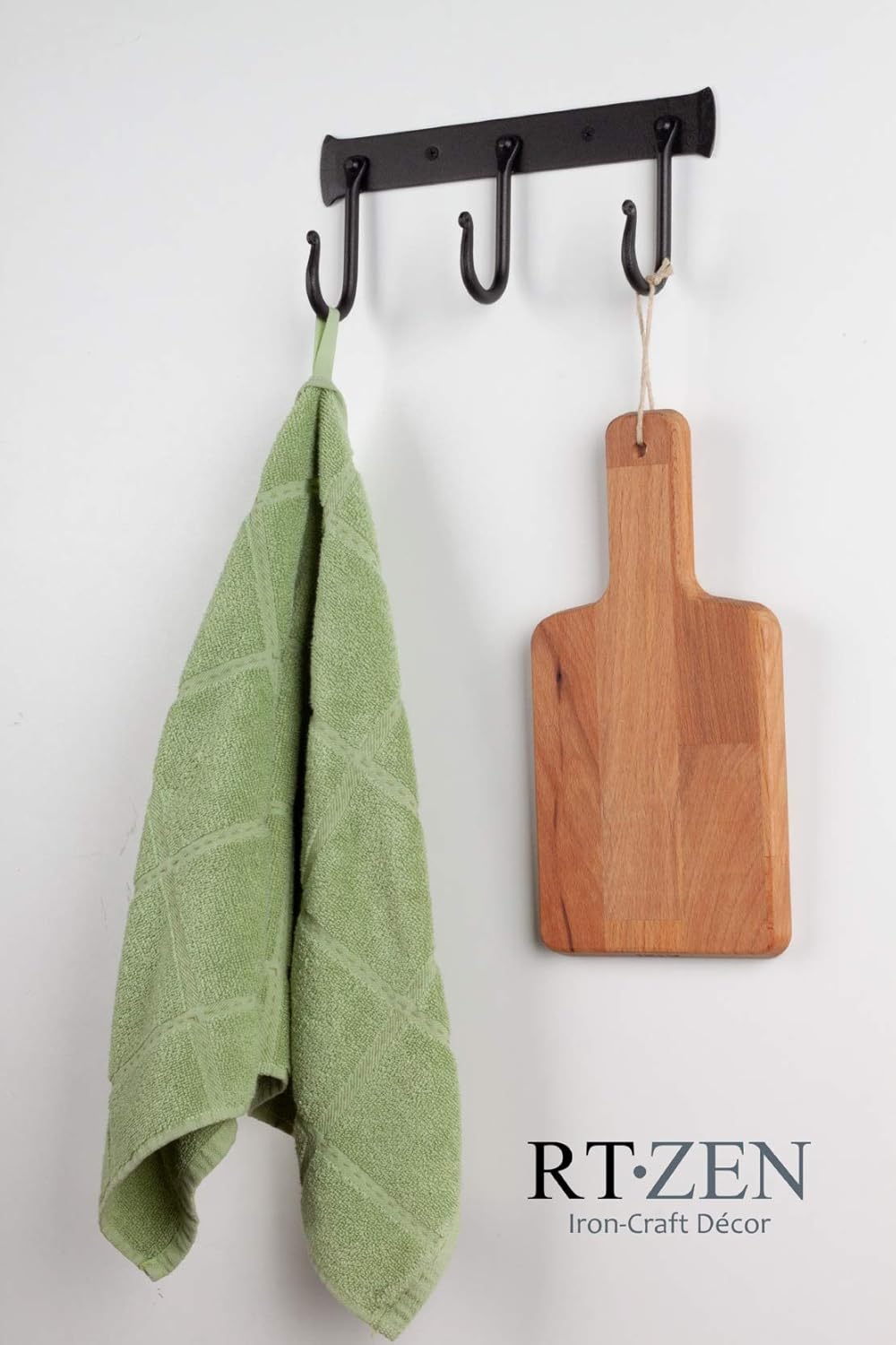 RTZEN Wall Mount Hook Set - Wrought Iron Decorative Rustic Metal Coat Hooks for Hanging - Handcrafted Classic Farmhouse Wall Mounted Black Hooks for Towel Robe or Hat Hanging - 3 Hook Rack