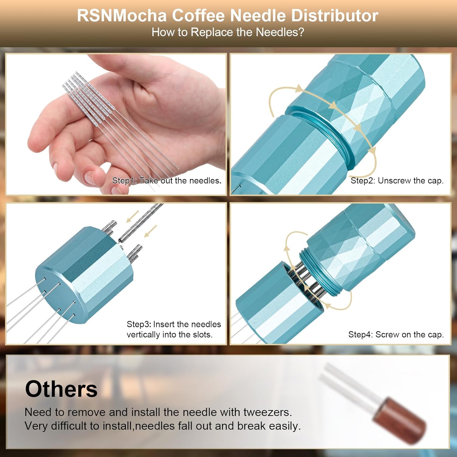 WDT Tool Espresso Distribution Tool,Coffee Distribution Tool with Magnetic Stand, Espresso Accessories with 6 Extra Φ0.25mm Stainless Steel Needles for Barista (Mint Green, Φ0.25mm)