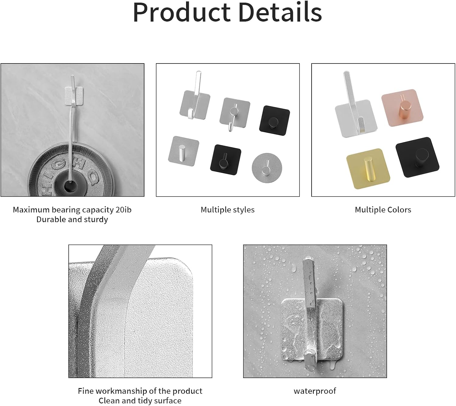 Paoli Heavy Duty Adhesive Hooks,Self-Adhesive Hooks Multiple Colors and Styles 30 lb Maximum Load for Home Schools and Offices (4pc, White)