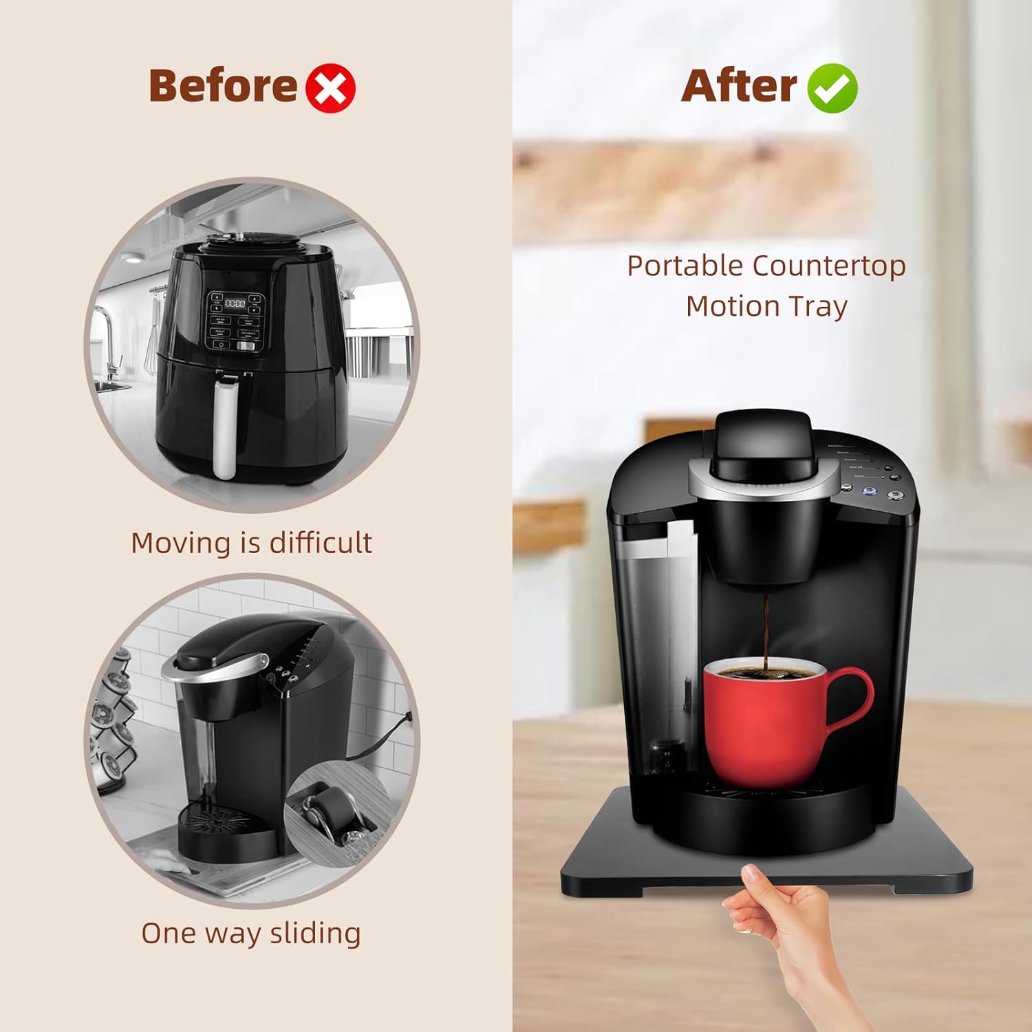 360° Rolling Tray Bamboo Appliance Slider for Kitchen Appliances, Coffee Maker Mat Tray for Countertops Sliding Tray for Coffee Maker Appliances Mat Easily from Under The Cabinet Black 11.6×13.9