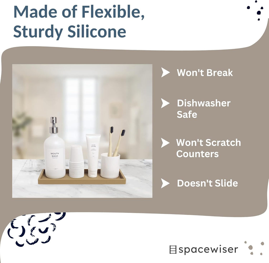 Countertop and Vanity Tray - 11.7" Silicone Bathroom Tray, Flexible Dish Soap Holder for Kitchen, Bathroom Counter Organizer, Shower Toilet Tank Trays Décor Accessories, Sink Makeup Mat Oil