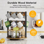 KLM Wood Coffee Mug Holder,12 Hook Mug Tree Holder Rack with Storage Base,Mug Display Organizer,Mug Holders for Home Kitchen,Support 360° rotation for easy access