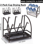 RHBLME 2 Packs Glass Drying Rack, Vertical Bottle Drying Rack Glass Bottle Holder with Drain Tray, Silicone Protective Hooks, Carbon Steel Non Slip Cup Mug Organizer for Glass Coffee Mug Countertop