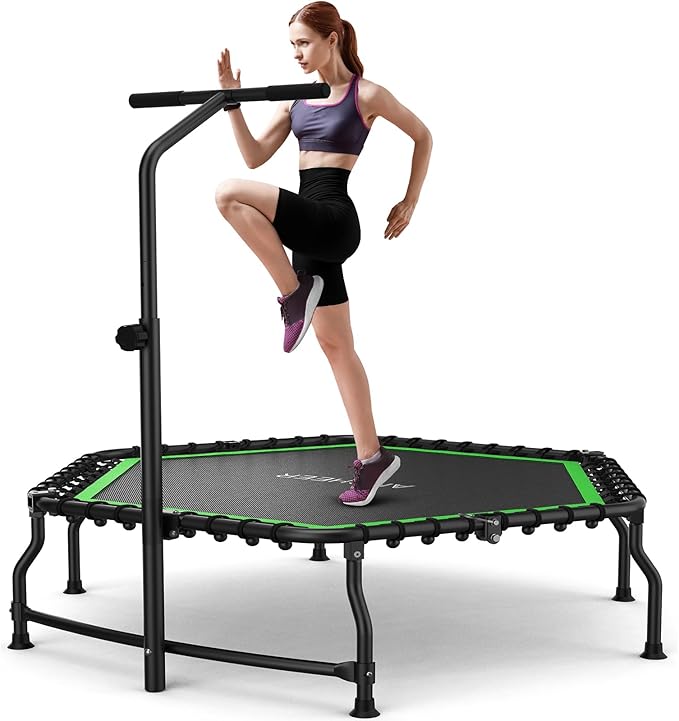ANCHEER 50" Rebounder Trampoline for Adults- 2025 Foldable Mini Trampoline with Bar- Exercise Trampoline for Adults, Max Load 450lbs/550lbs, for Indoor/Garden Workout