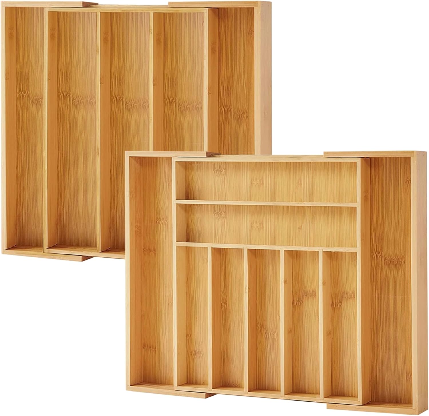 Bamboo Drawer Organizer, 2 Pack - Expandable Silverware Organizer & Utensil Drawer Organizer, Cutlery Tray with Dividers, 7-9 Slots - Premium Kitchen Organizer for Utensils & Flatware (Natural)