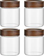 12 oz/350 ml Clear Glass Storage Canister with Airtight Wooden Lid, 4 Pack Small Overnight Oats Containers, Cute Decorative Salad Jar for Snacks Yogurt Spice Sugar Cereal Fruit Coffee Tea