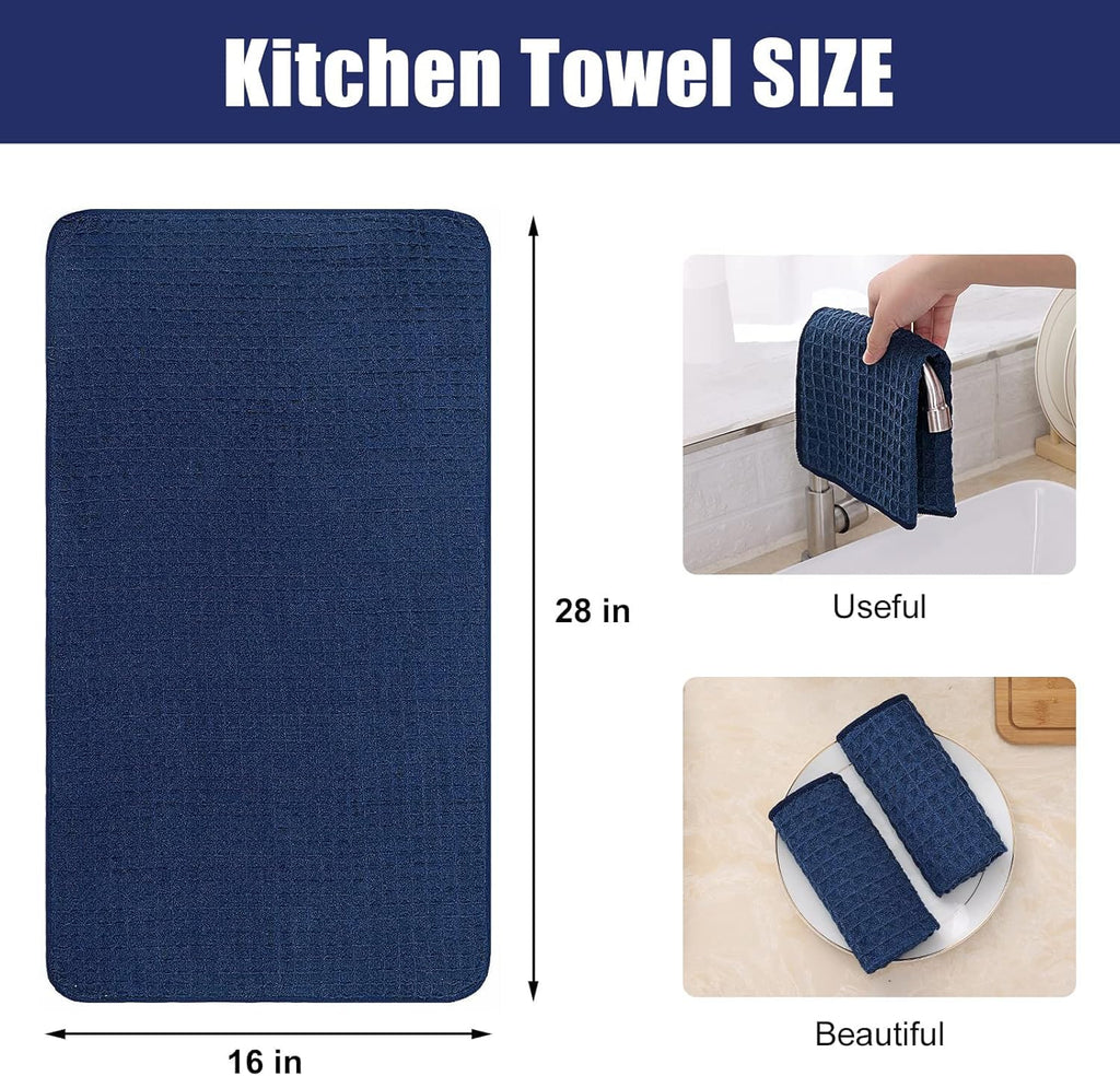 Homaxy Microfiber Waffle Weave Kitchen Towels, 16 x 28 Inch Ultra Absorbent and Solid Color Dish Towels, 4 Pack, Navy Blue
