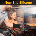 QUWIN BBQ Gloves, Oven Gloves 1472℉ Extreme Heat Resistant, Grilling Gloves Silicone Non-Slip Oven Mitts, Kitchen Gloves for BBQ, Grilling, Cooking, Baking-1 Pair… (Black, One Size(Long Cuff))