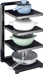 Pot and Pan Organizer Rack for under Cabinet, Heavy Duty Pot Pan Rack under Sink Organizers and Storage, Pot lid organizer, Kitchen Cabinet Organizer with 4 Adjustable Tiers