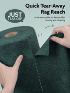 Fantasticlean Microfiber Cleaning Cloth Roll -75 Pack, Tear Away Microfiber Towels, 12" x 12", Reusable, Washable, Scratch Free, Ultra Absorbent for Car, Home Supplies (Forest Green)