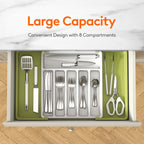 Lifewit Silverware Drawer Organizer, Expandable Utensil Tray for Kitchen, BPA Free Flatware and Cutlery Holder, Adjustable Plastic Storage for Spoons Forks Knives, Large, Green&White