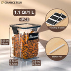 CHANCETSUI Small Airtight Food Storage Containers with Lids: Kitchen Pantry Organization for Dry Baking Ingredients BPA Free Clear Plastic 4-Piece Canister Set, 1.1 qt /1 L