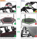 ONETWOFIT 48" Silent Mini Trampoline with Adjustable Handle Bar Fitness Trampoline Bungee Rebounder Jumping Cardio Trainer Workout for Adults