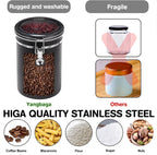 Yangbaga 3x63OZ Sugar Coffee Canisters with Shelf, 304 Stainless Steel Coffee Station Container for Ground Coffee Bean Storage with Airtight Locking Clamp&Scoop, Cereal Containers Storage for Kitchen