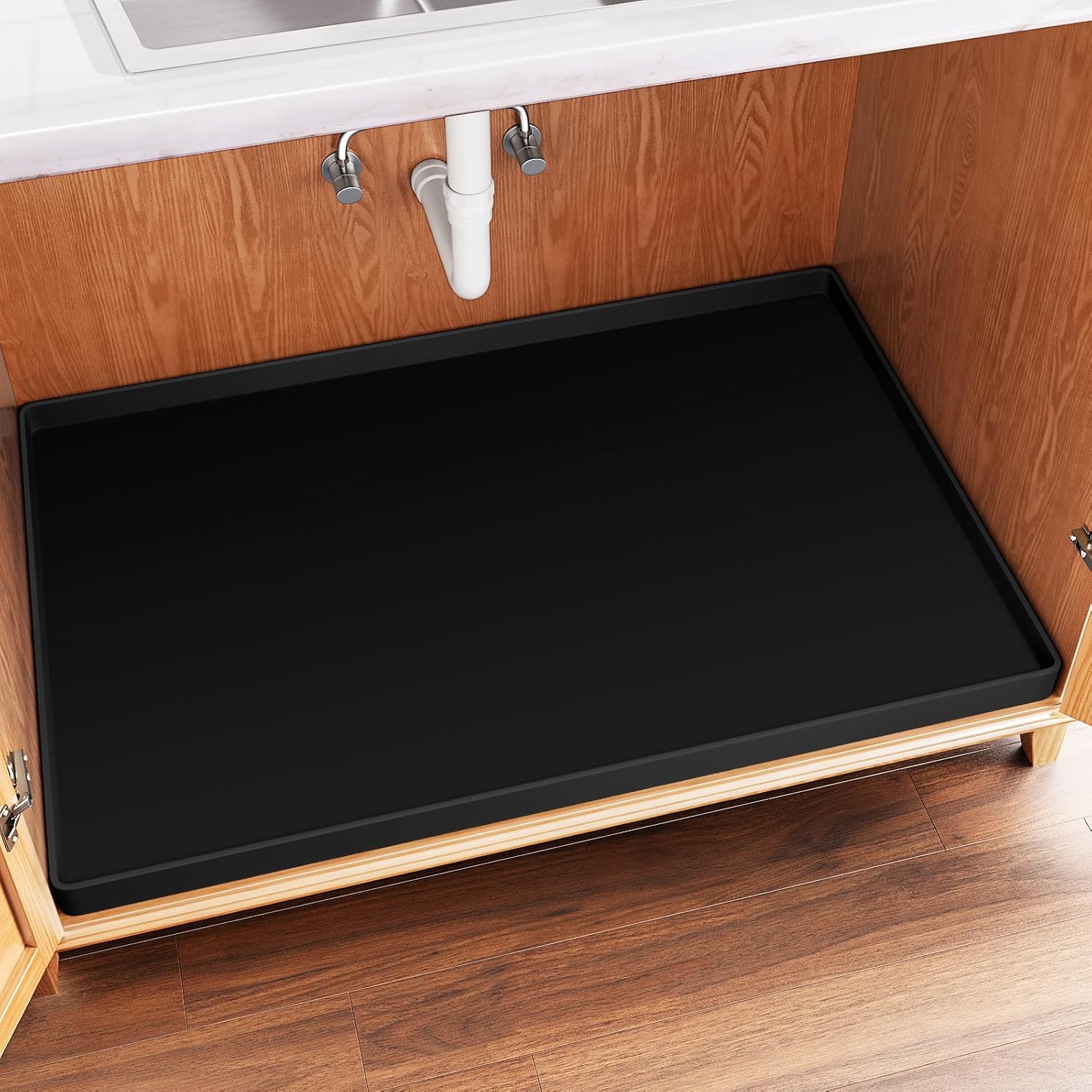 FLATO Waterproof Under Sink Mat 31" x 19" Shelf Liner for Kitchen and Bathroom, Cabinet Protector, Organizers and Storage, Flexible Silicone Drip Tray