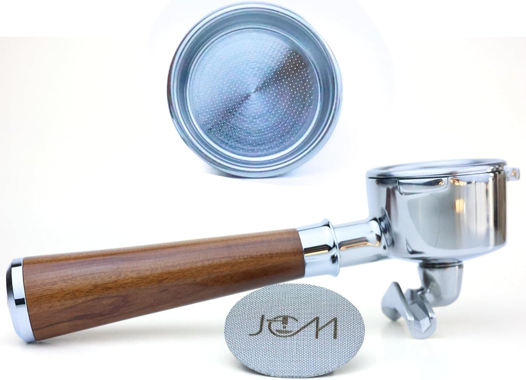 54mm Espresso Double Spout Portafilter 3 Ears Red Rosewood Handle compatible with Breville espresso machines Includes Stainless Steel 18g Filter Basket & 1.7mm Puck Screen (54mm Red Double Spout)